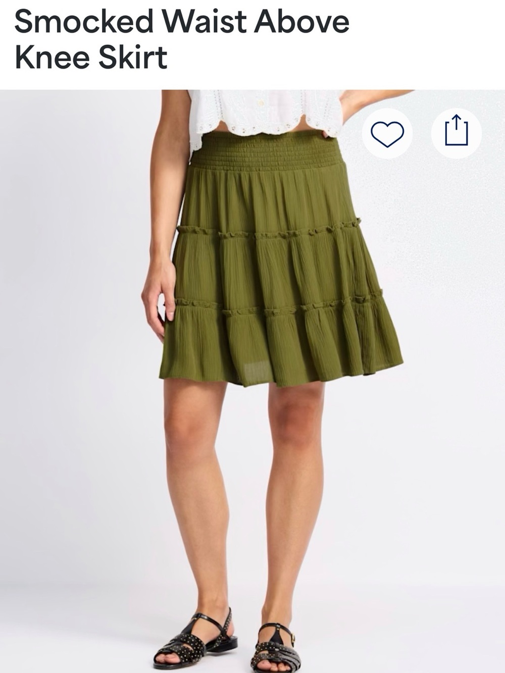Never worn!! Market & Spruce Olive Tiered Smocked-Waist Mini Skirt